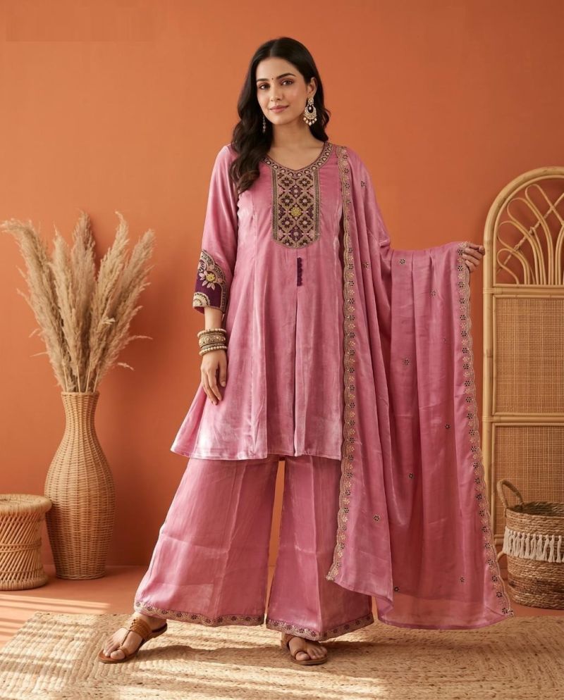 Naisha K 1173 Roman Glass Embroidered Short Anarkali Style Kurti With Bottom Dupatta Set — Wholesale Kurti Pant Set, MPA wholesale from Surat — view 9
