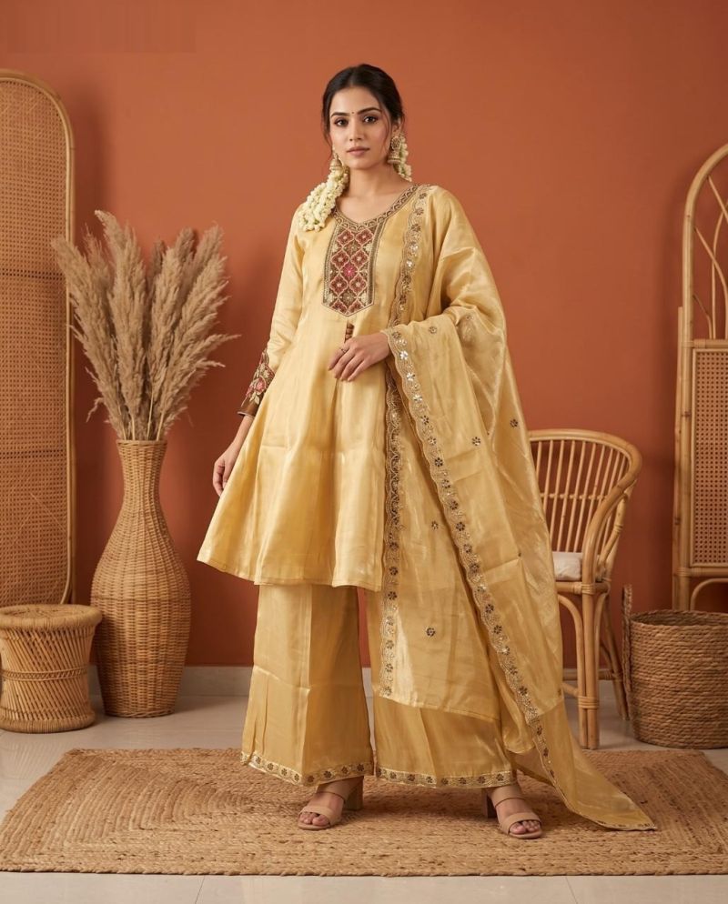 Naisha K 1173 Roman Glass Embroidered Short Anarkali Style Kurti With Bottom Dupatta Set — Wholesale Kurti Pant Set, MPA wholesale from Surat — view 10
