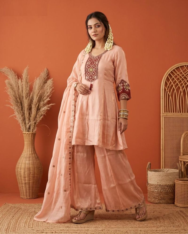 Naisha K 1173 Roman Glass Embroidered Short Anarkali Style Kurti With Bottom Dupatta Set — Wholesale Kurti Pant Set, MPA wholesale from Surat — view 11