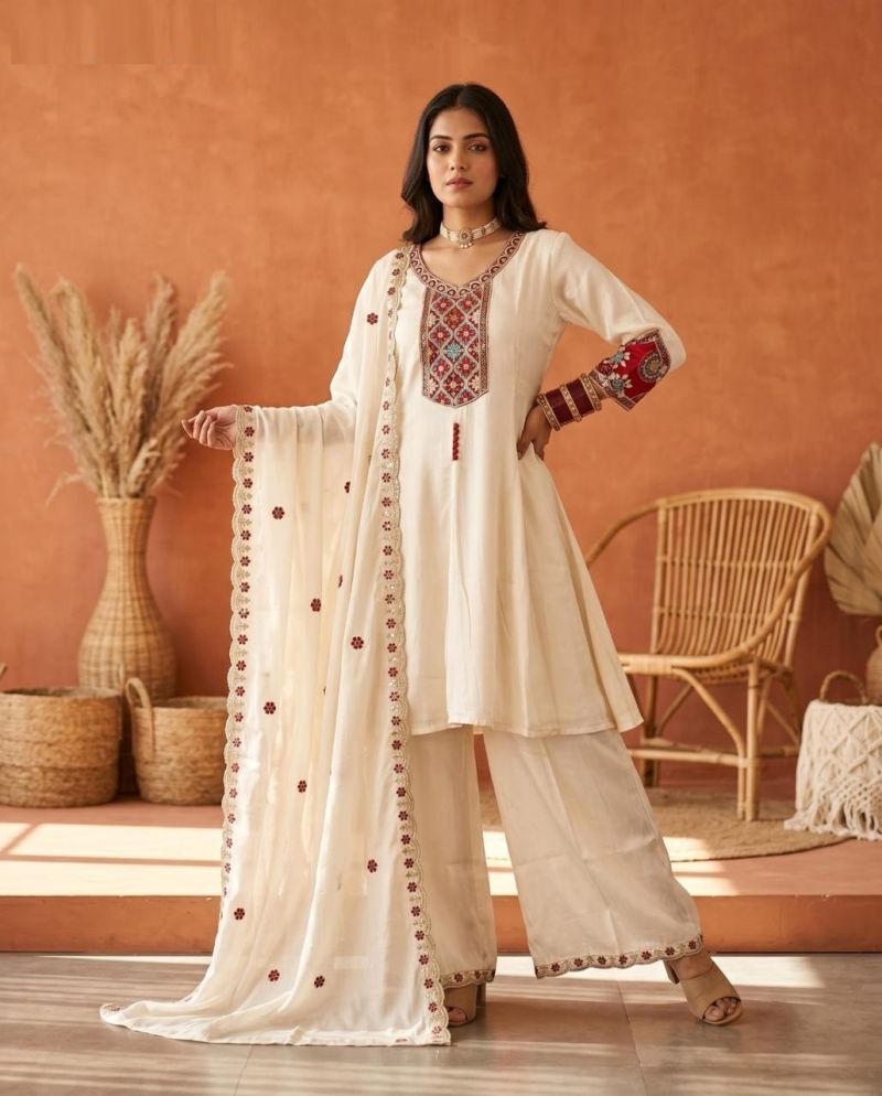 Naisha K 1173 Roman Glass Embroidered Short Anarkali Style Kurti With Bottom Dupatta Set — Wholesale Kurti Pant Set, MPA wholesale from Surat — view 12