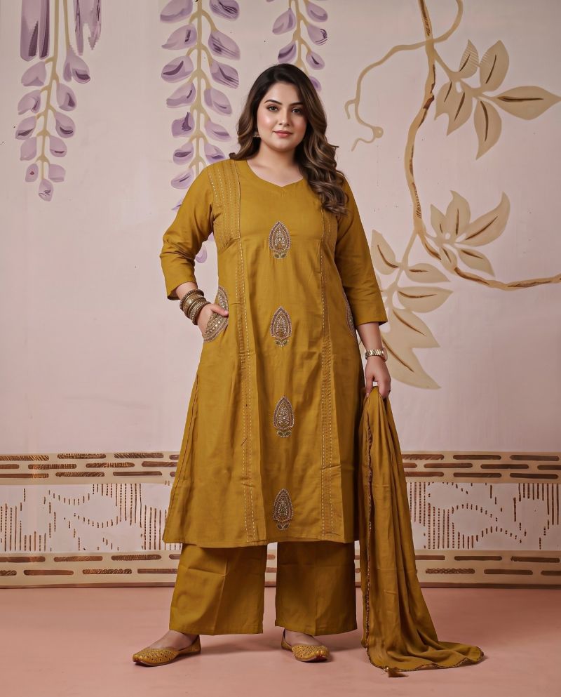 Naisha K 1180 Plus Size Dhabu Cotton Embroidered Kurti With Bottom Dupatta Set — Wholesale Kurtis, Vardan Ethnic wholesale from Surat — view 2
