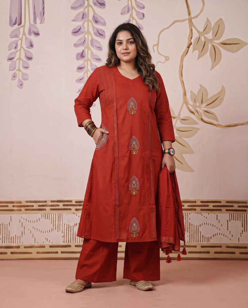 Naisha K 1180 Plus Size Dhabu Cotton Embroidered Kurti With Bottom Dupatta Set — Wholesale Kurtis, Vardan Ethnic wholesale from Surat — view 6