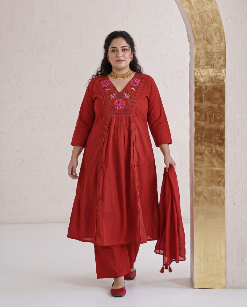 Naisha K 1180 Vol 2 Plus Size Dhabu Cotton Embroidered Kurti With Bottom Dupatta Set — Wholesale Kurtis, Vardan Ethnic wholesale from Surat — view 4