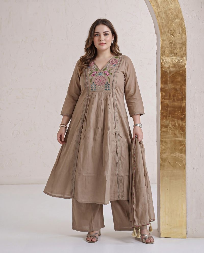 Naisha K 1180 Vol 2 Plus Size Dhabu Cotton Embroidered Kurti With Bottom Dupatta Set — Wholesale Kurtis, Vardan Ethnic wholesale from Surat — view 2