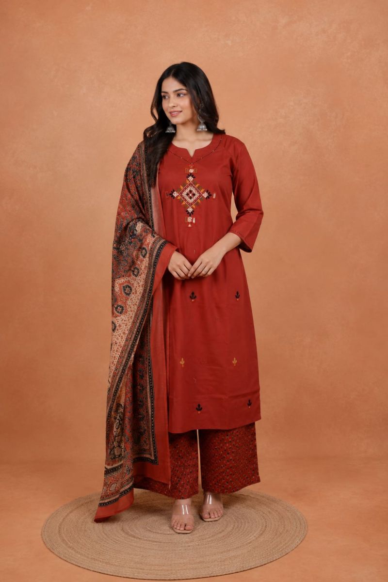 Naisha K 1181 Dhabu Cotton Heavy Hand Work Kurti With Bottom Dupatta Catalog
