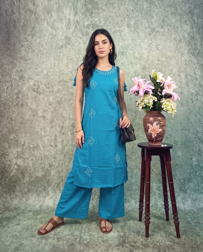 Naisha K 1189 Rayon Jacquard Manual Work Kurti With Bottom Catalog — Rayon Kurti, Naisha wholesale from Surat - Gallery Image 4