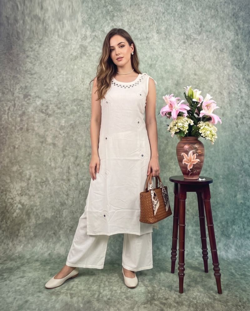 Naisha K 1189 Rayon Jacquard Manual Work Kurti With Bottom Catalog