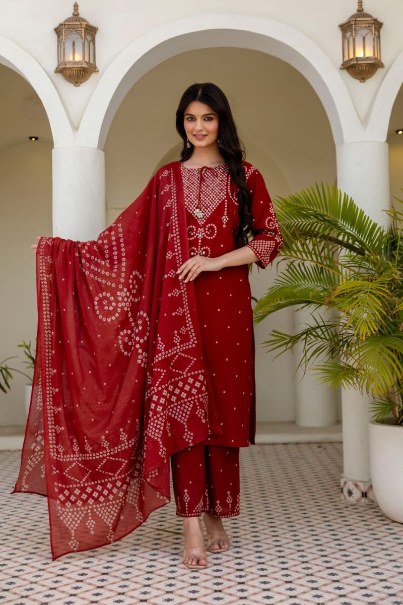 Naisha K 1190 Cotton Bandhani Print Hand Work Kurti With Bottom Dupatta Set — Wholesale Readymade Suit wholesale from Surat — view 3