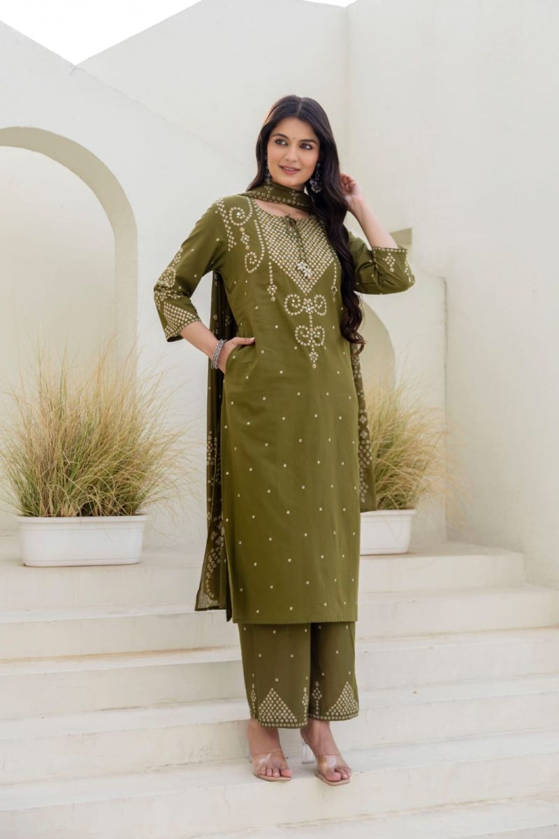 Naisha K 1190 Cotton Bandhani Print Hand Work Kurti With Bottom Dupatta Set — Wholesale Readymade Suit wholesale from Surat — view 4