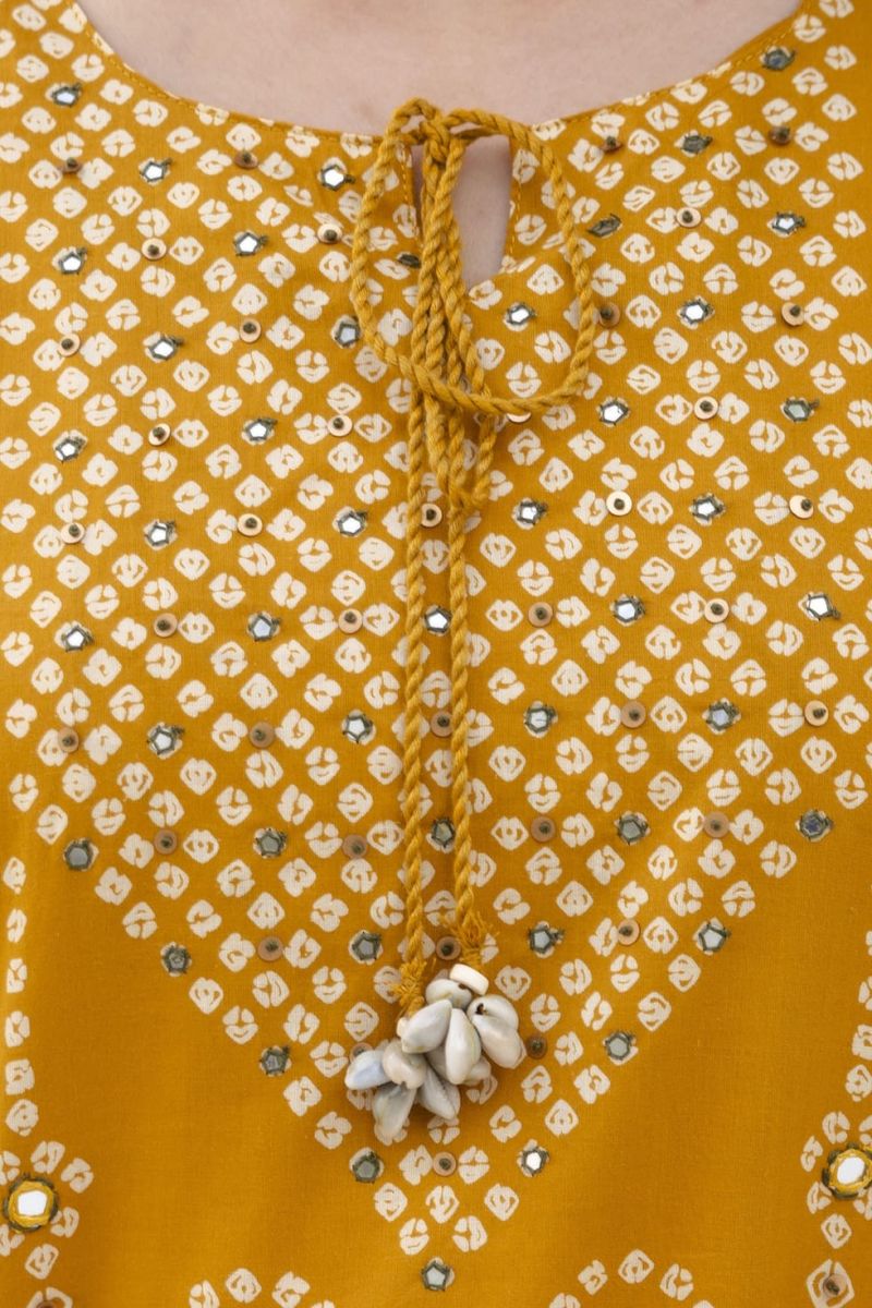 Naisha K 1190 Cotton Bandhani Print Hand Work Kurti With Bottom Dupatta Set — Wholesale Readymade Suit wholesale from Surat — view 5