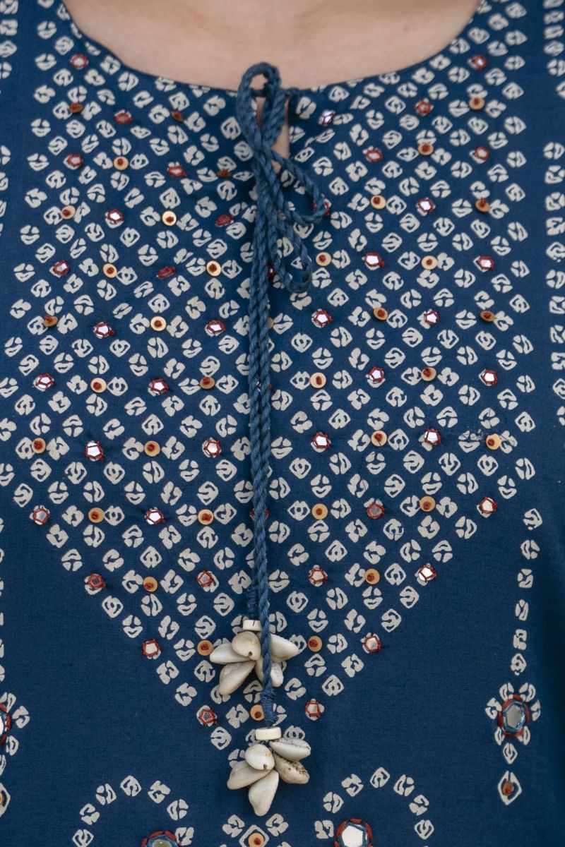 Naisha K 1190 Cotton Bandhani Print Hand Work Kurti With Bottom Dupatta Set — Wholesale Readymade Suit wholesale from Surat — view 6