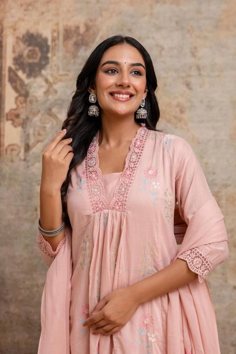 Naisha K 1191 Mul Cotton Embroidered Kurti With Bottom Dupatta Set — Wholesale Readymade Suit, Naisha wholesale from Surat — view 5