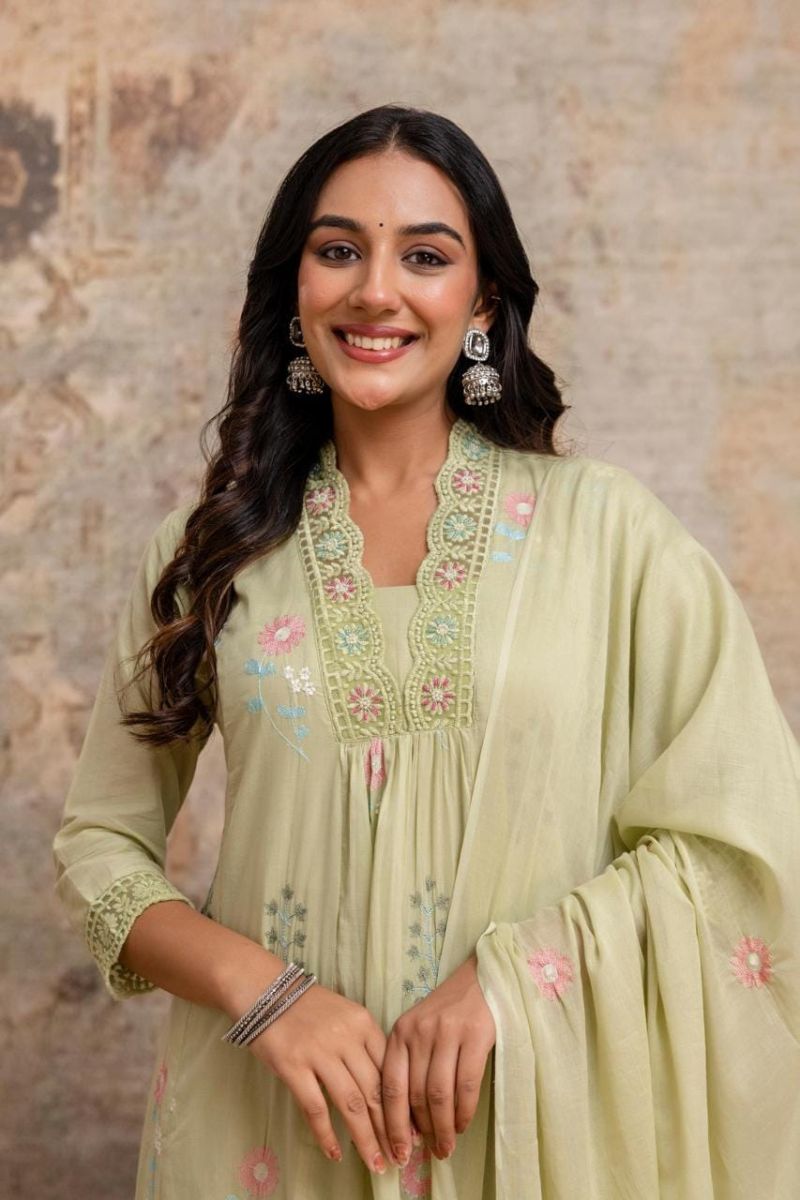 Naisha K 1191 Mul Cotton Embroidered Kurti With Bottom Dupatta Set — Wholesale Readymade Suit, Naisha wholesale from Surat — view 7