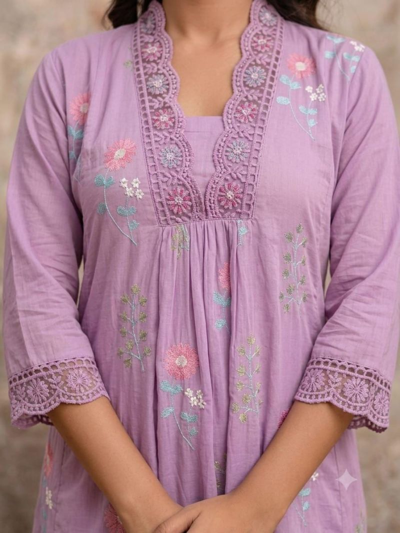 Naisha K 1191 Mul Cotton Embroidered Kurti With Bottom Dupatta Set — Wholesale Readymade Suit, Naisha wholesale from Surat — view 8
