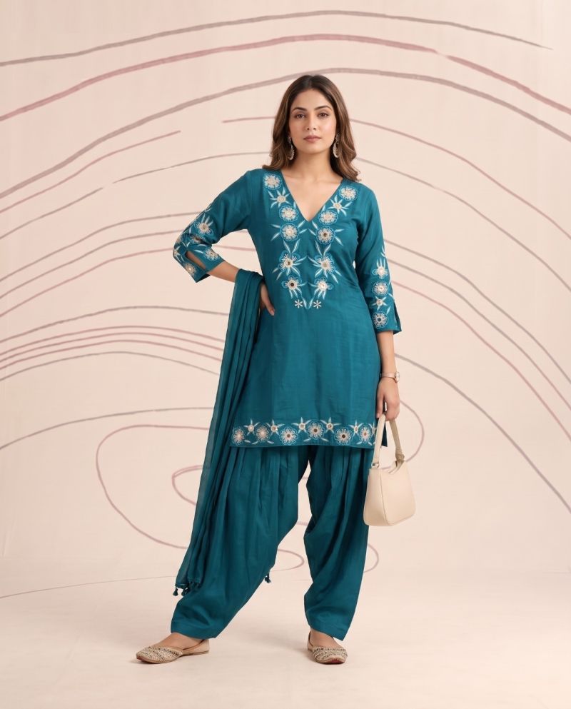 Naisha K 1192 Mul Chanderi Embroidered Farshi Salawar Suit Catalog — Wholesale Readymade Suit, Naisha wholesale from Surat - Gallery Image 4