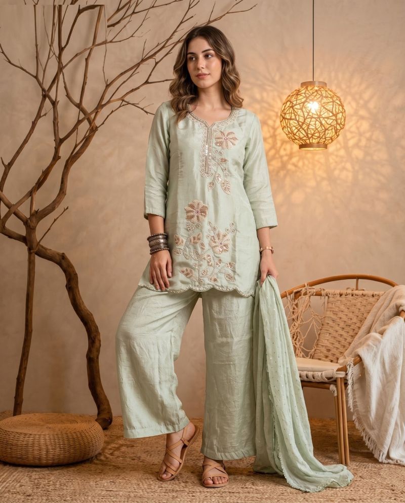 Naisha K 1195 Crush Beads Work Designer Kurti With Bottom Dupatta Set