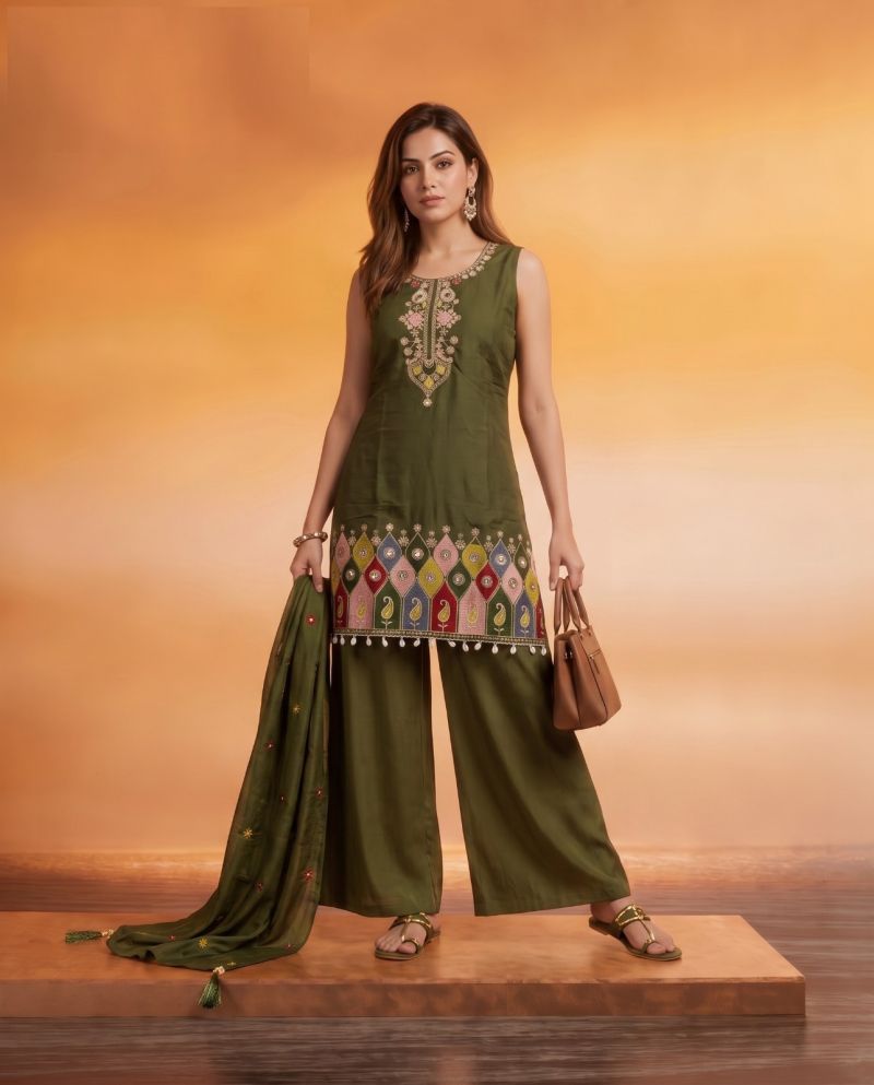 Naisha K 1205 Roman Embroidered Designer Kurti With Bottom Dupatta Set — Wholesale Readymade Suit, Naisha wholesale from Surat — Photo 2