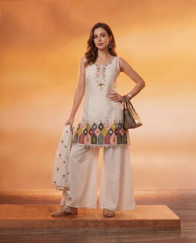 Naisha K 1205 Roman Embroidered Designer Kurti With Bottom Dupatta Set — Wholesale Readymade Suit, Naisha wholesale from Surat — Photo 3