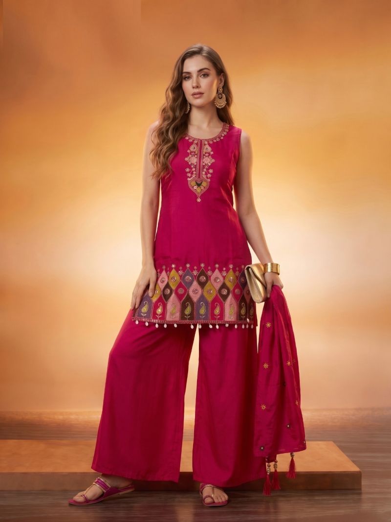 Naisha K 1205 Roman Embroidered Designer Kurti With Bottom Dupatta Set — Wholesale Readymade Suit, Naisha wholesale from Surat — Photo 4