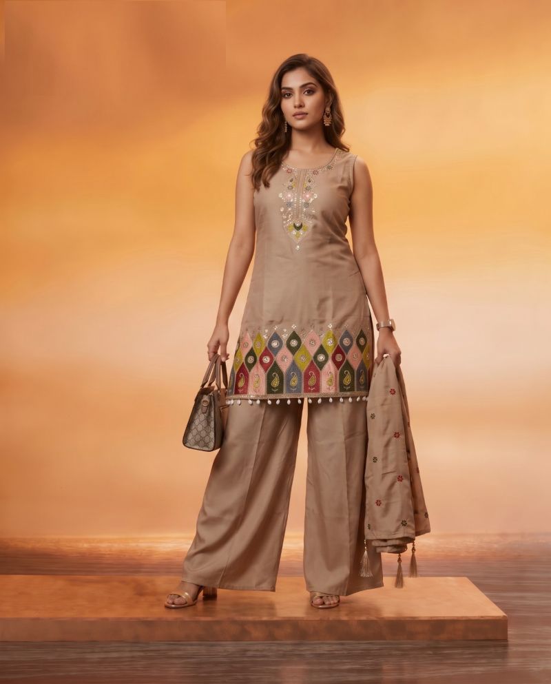 Naisha K 1205 Roman Embroidered Designer Kurti With Bottom Dupatta Set — Wholesale Readymade Suit, Naisha wholesale from Surat — Photo 6