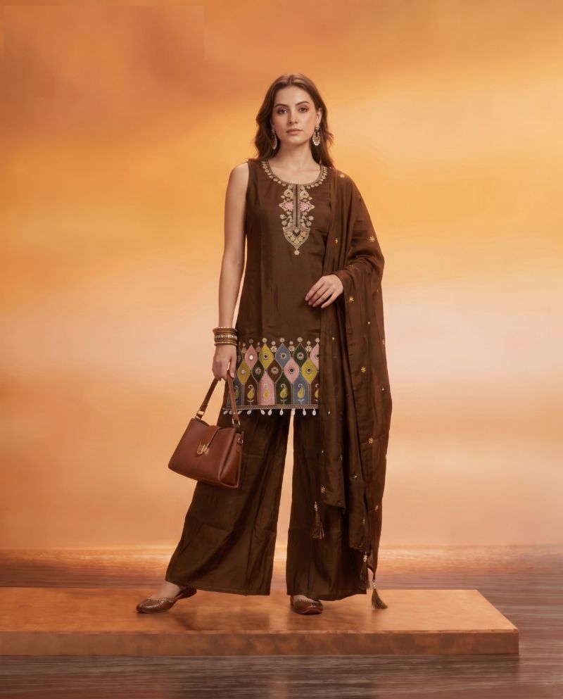 Naisha K 1205 Roman Embroidered Designer Kurti With Bottom Dupatta Set
