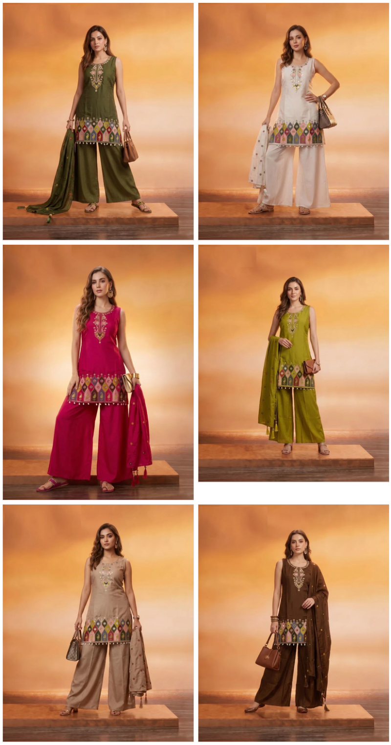 Naisha K 1205 Roman Embroidered Designer Kurti With Bottom Dupatta Set — Wholesale Readymade Suit, Naisha wholesale from Surat — Photo 7