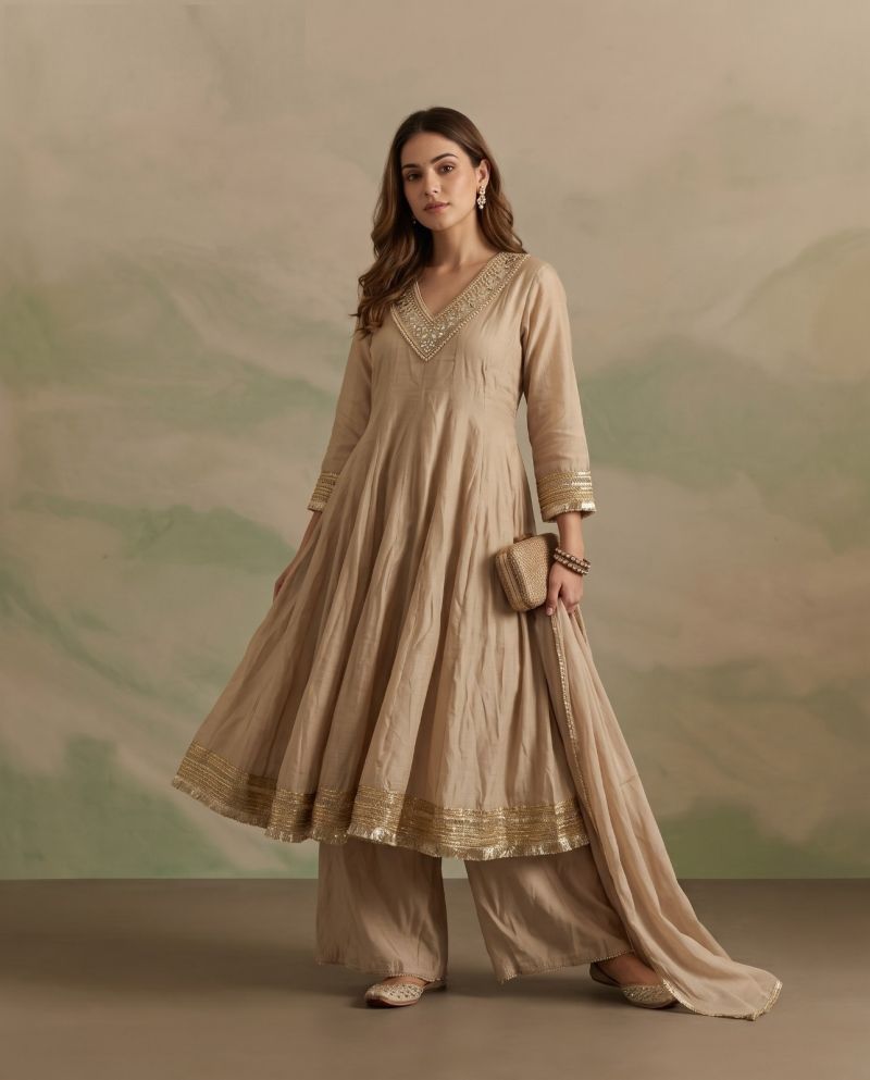 Naisha K 1209 Mul Chanderi Embroidered Anarkali Kurti WIth Bottom Dupatta Set — Wholesale Readymade Suit, Naisha wholesale from Surat — Photo 2