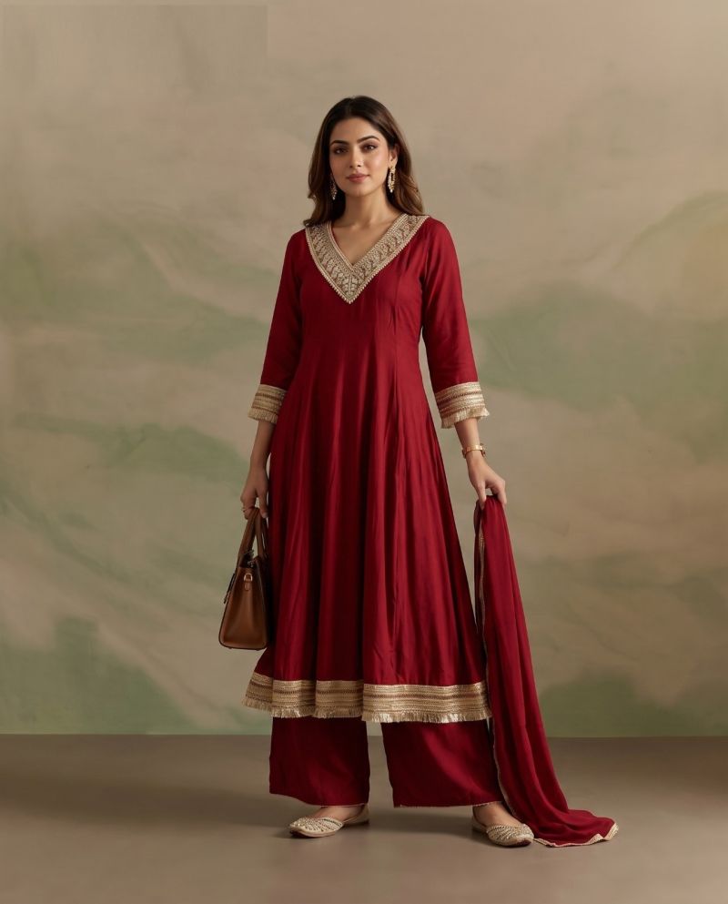 Naisha K 1209 Mul Chanderi Embroidered Anarkali Kurti WIth Bottom Dupatta Set — Wholesale Readymade Suit, Naisha wholesale from Surat — Photo 3