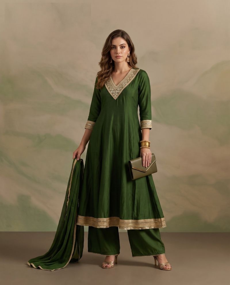 Naisha K 1209 Mul Chanderi Embroidered Anarkali Kurti WIth Bottom Dupatta Set — Wholesale Readymade Suit, Naisha wholesale from Surat — Photo 4