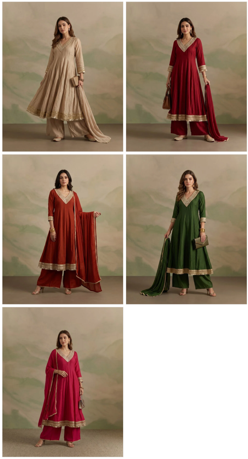 Naisha K 1209 Mul Chanderi Embroidered Anarkali Kurti WIth Bottom Dupatta Set — Wholesale Readymade Suit, Naisha wholesale from Surat — Photo 6
