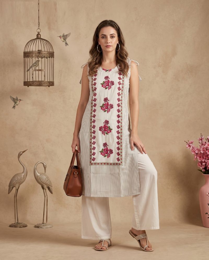 Naisha K 1210 Mul Chanderi Hand Touch Neck Work Kurti WIth Bottom Catalog
