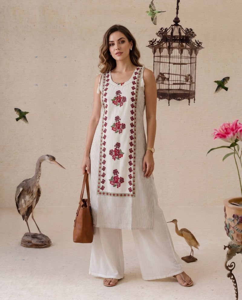 Naisha K 1210 Mul Chanderi Hand Touch Neck Work Kurti WIth Bottom Catalog — Wholesale Kurtis, Naisha wholesale from Surat — Photo 2