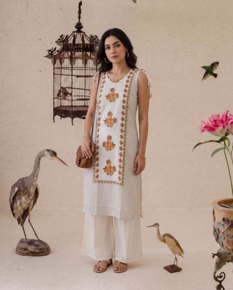 Naisha K 1210 Mul Chanderi Hand Touch Neck Work Kurti WIth Bottom Catalog — Wholesale Kurtis, Naisha wholesale from Surat — Photo 3
