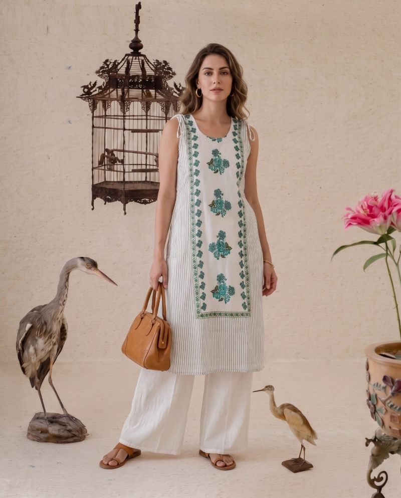 Naisha K 1210 Mul Chanderi Hand Touch Neck Work Kurti WIth Bottom Catalog — Wholesale Kurtis, Naisha wholesale from Surat — Photo 4