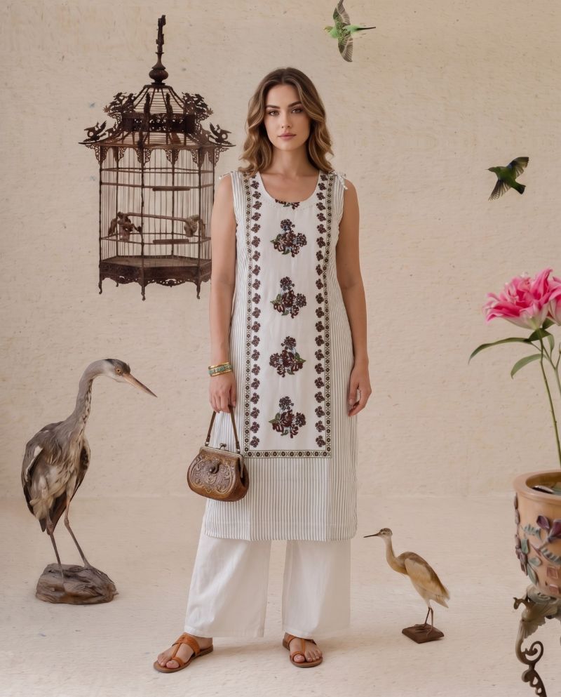 Naisha K 1210 Mul Chanderi Hand Touch Neck Work Kurti WIth Bottom Catalog — Wholesale Kurtis, Naisha wholesale from Surat — Photo 5