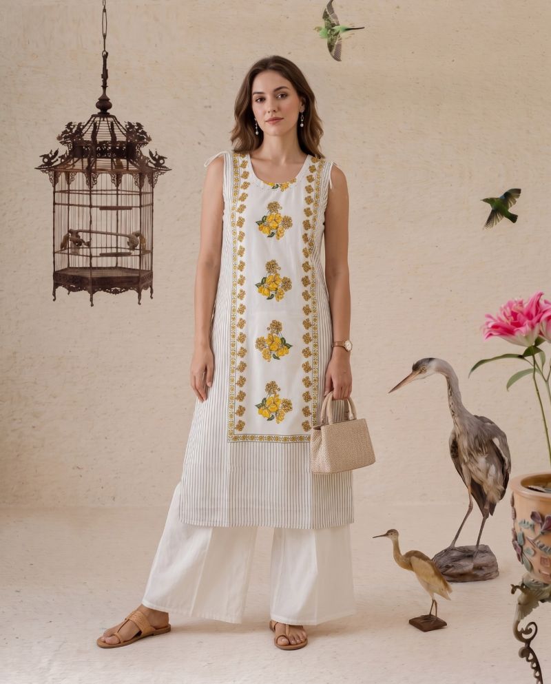 Naisha K 1210 Mul Chanderi Hand Touch Neck Work Kurti WIth Bottom Catalog — Wholesale Kurtis, Naisha wholesale from Surat — Photo 7