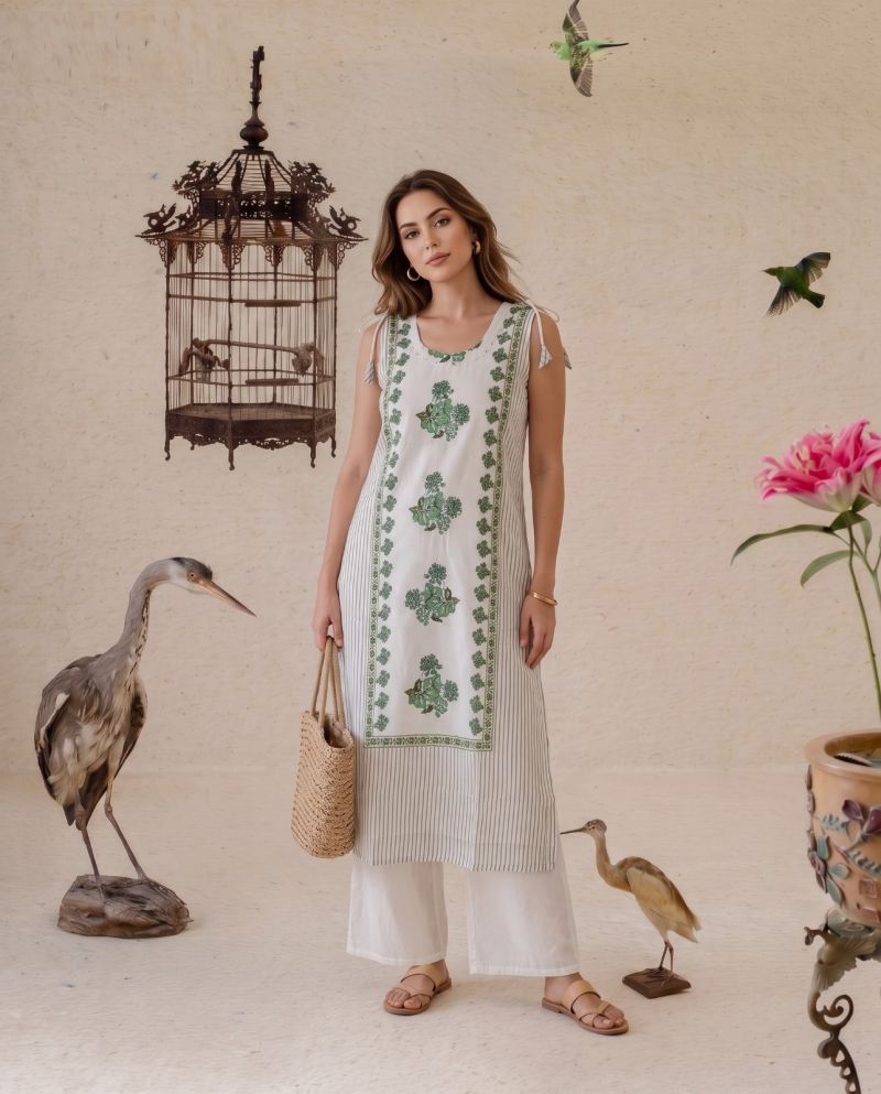 Naisha K 1210 Mul Chanderi Hand Touch Neck Work Kurti WIth Bottom Catalog — Wholesale Kurtis, Naisha wholesale from Surat — Photo 8