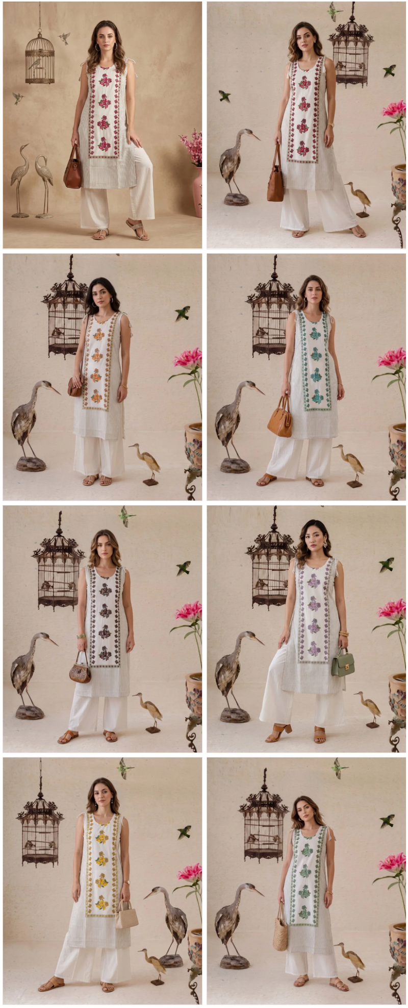Naisha K 1210 Mul Chanderi Hand Touch Neck Work Kurti WIth Bottom Catalog — Wholesale Kurtis, Naisha wholesale from Surat — Photo 9