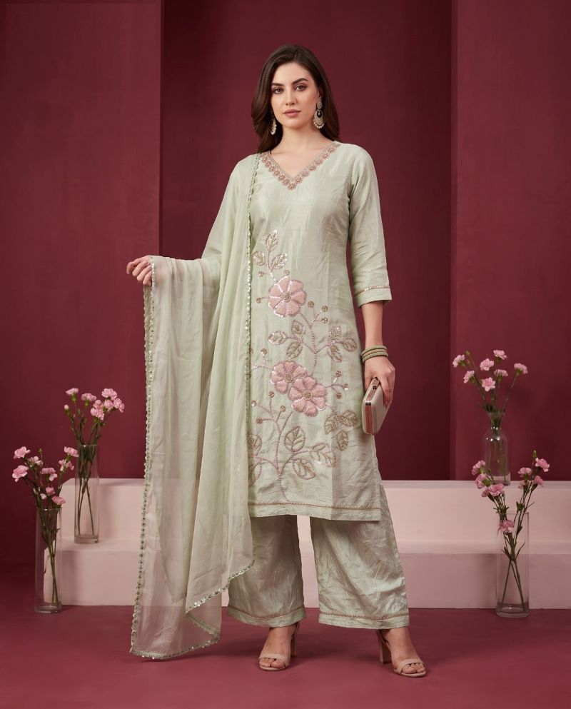 Naisha K 1213 Glass Crush Beads Work Kurti With Bottom Dupatta Catalog