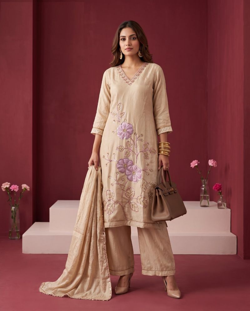 Naisha K 1213 Glass Crush Beads Work Kurti With Bottom Dupatta Catalog — Wholesale Readymade Suit, Naisha wholesale from Surat — view 3