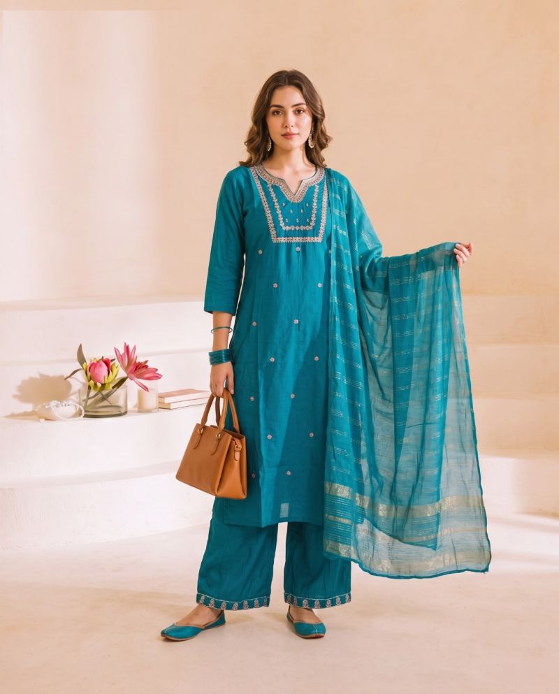 Naisha K 1215 Roman Embroidered Designer Kurti With Botton Dupatta Set — Wholesale Kurtis, Naisha wholesale from Surat — Photo 2