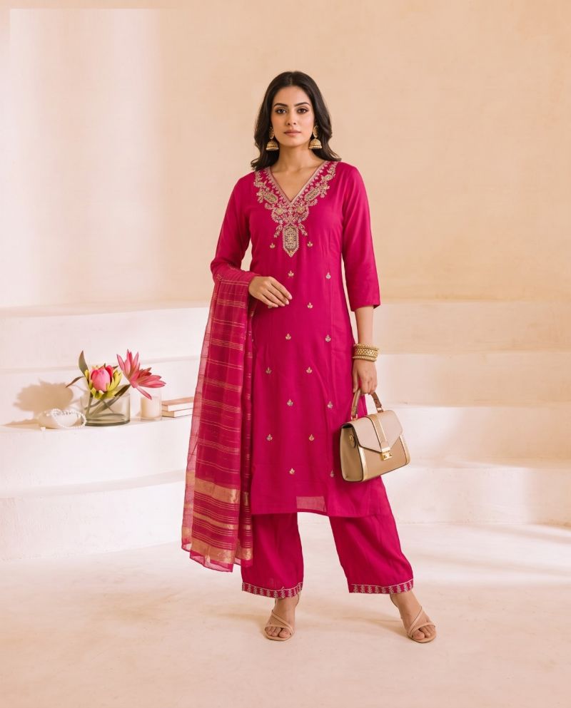 Naisha K 1215 Roman Embroidered Designer Kurti With Botton Dupatta Set — Wholesale Kurtis, Naisha wholesale from Surat — Photo 3