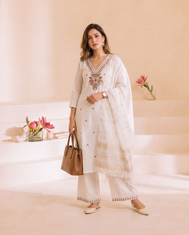 Naisha K 1215 Roman Embroidered Designer Kurti With Botton Dupatta Set — Wholesale Kurtis, Naisha wholesale from Surat — Photo 4