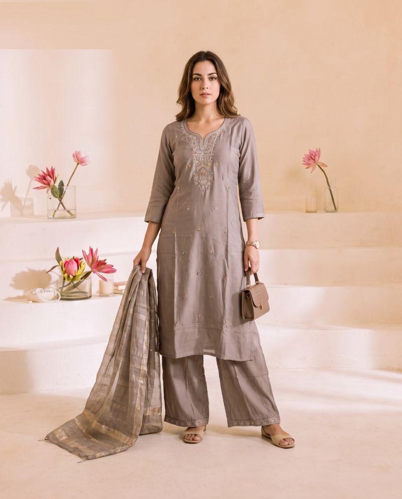 Naisha K 1215 Roman Embroidered Designer Kurti With Botton Dupatta Set — Wholesale Kurtis, Naisha wholesale from Surat — Photo 5