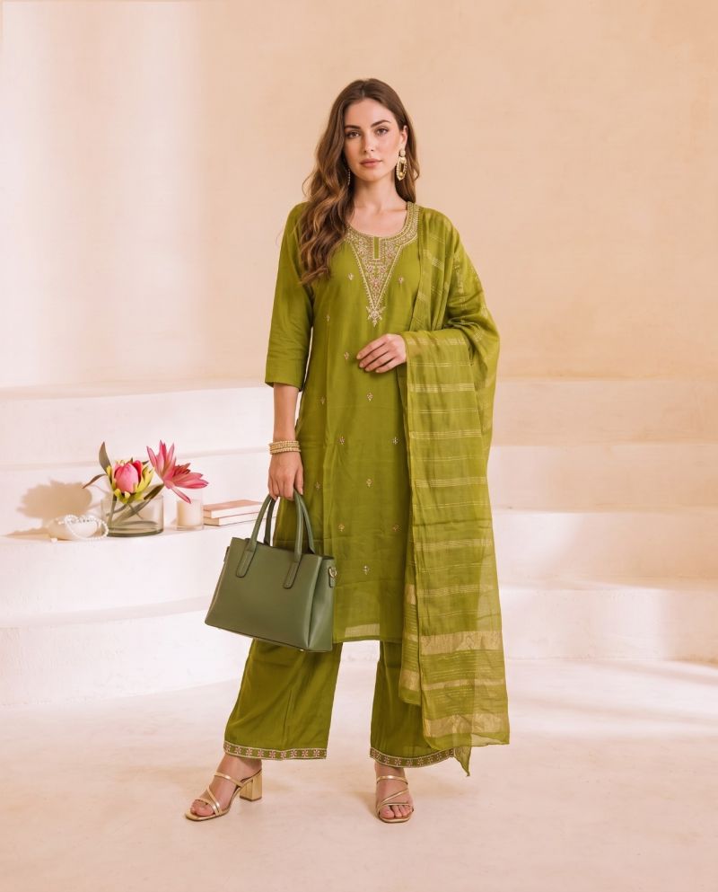 Naisha K 1215 Roman Embroidered Designer Kurti With Botton Dupatta Set — Wholesale Kurtis, Naisha wholesale from Surat — Photo 6