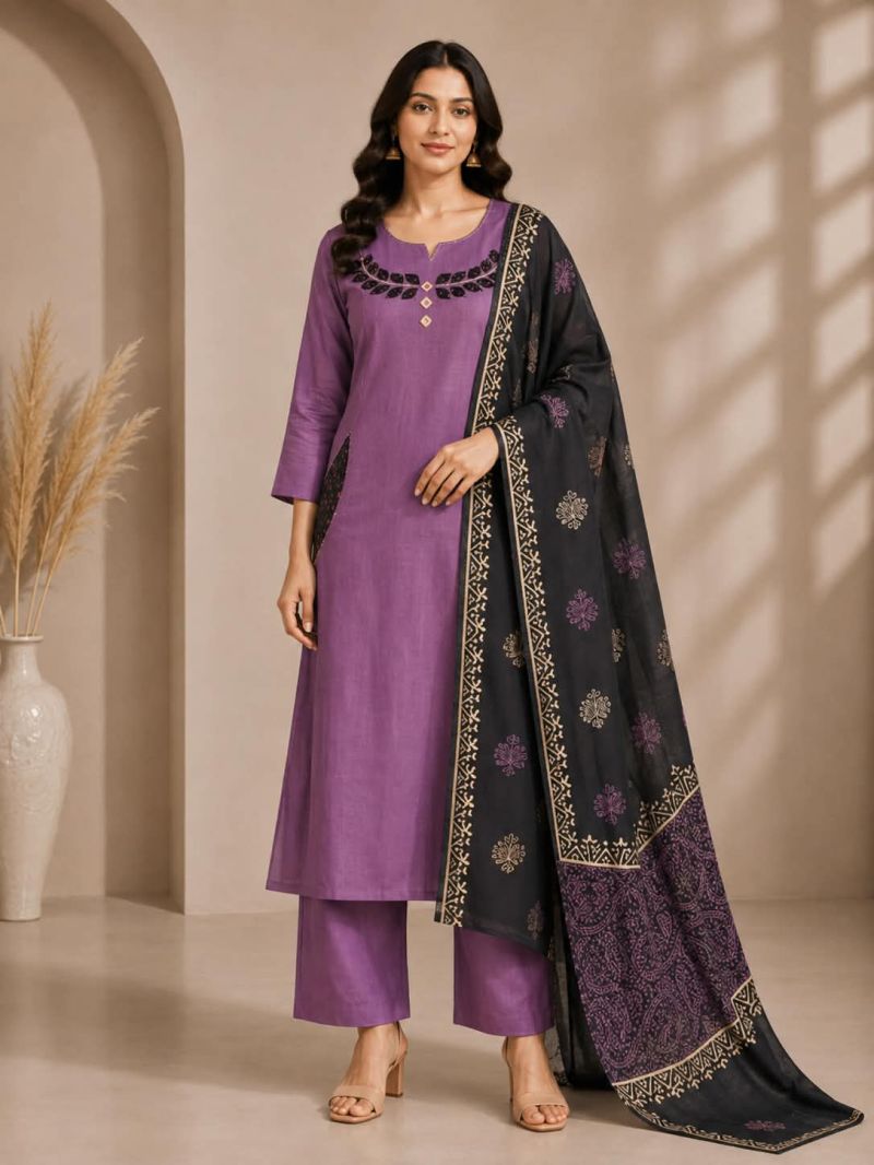 Naisha K 1216 Slub Cotton Aplic And Mirror Work Kurti With Bottom Dupatta Set — Wholesale Readymade Suit, Naisha wholesale from Surat — Photo 4