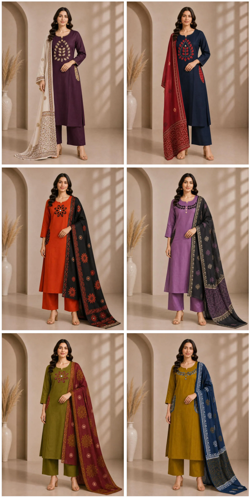 Naisha K 1216 Slub Cotton Aplic And Mirror Work Kurti With Bottom Dupatta Set — Wholesale Readymade Suit, Naisha wholesale from Surat — Photo 7