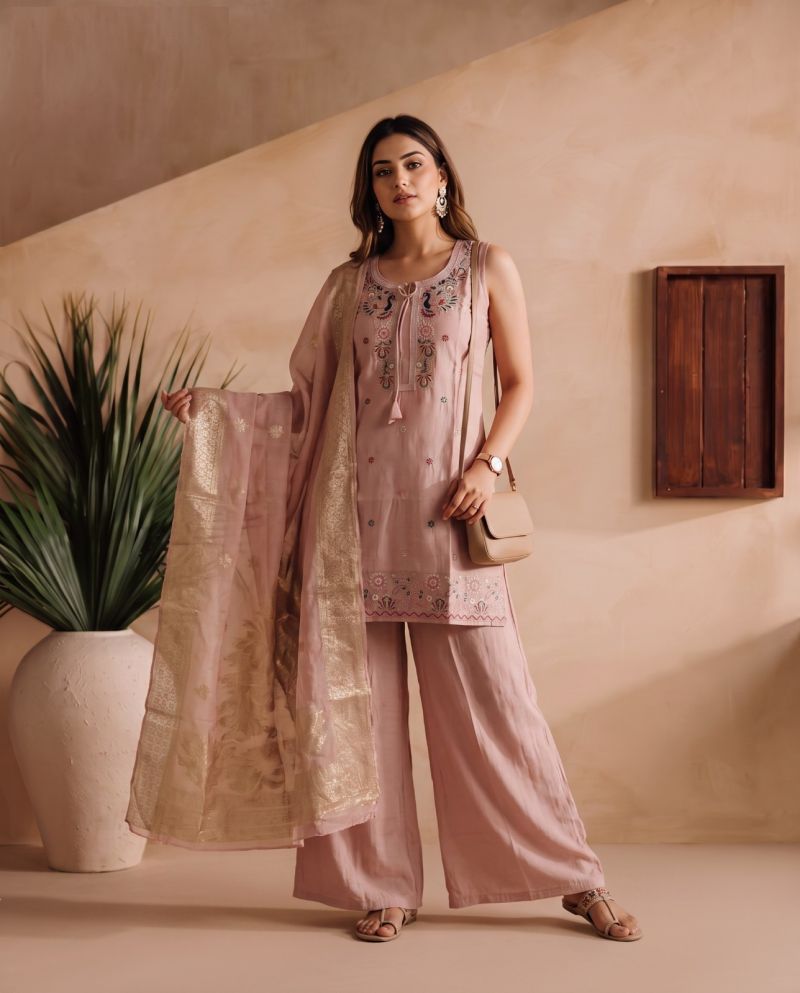 Naisha K 1217 Roman Embroidered Designer Kurti With Bottom Dupatta Set