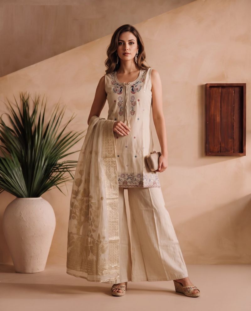 Naisha K 1217 Roman Embroidered Designer Kurti With Bottom Dupatta Set — Wholesale Readymade Suit, Naisha wholesale from Surat — Photo 2