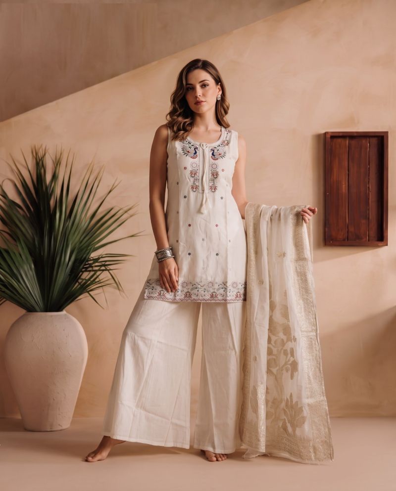 Naisha K 1217 Roman Embroidered Designer Kurti With Bottom Dupatta Set — Wholesale Readymade Suit, Naisha wholesale from Surat — Photo 4